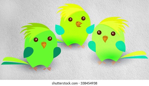  Flock of small green birds on watercolor paper