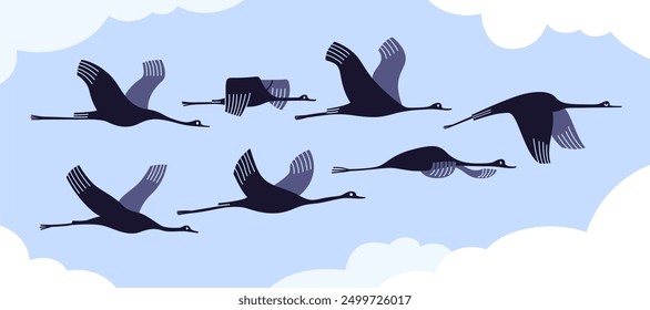 Flock of storks in the sky. Illustration