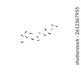Flock of swallows in flight, bird silhouettes on white background. Minimalist, peaceful nature scene ideal for freedom, migration, and wildlife concepts.”