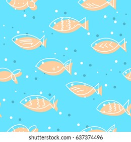 A flock of swimming fish.  Seamless pattern. Hand drawn design