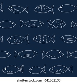 A flock of swimming fish.  Seamless pattern. Hand drawn design
