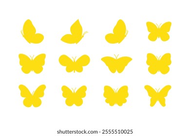 Flock of yellow butterfly silhouettes of various styles