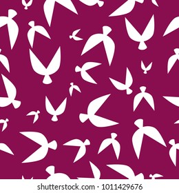 Flocked Wallpaper. Seamless Pattern of Birds in Ethnic Style. Flock Pattern. Birds Pattern for Textiles, Banner, Pouring, Surface Textures, Wrapping Paper, Tile. Vector Ornamental Background. 