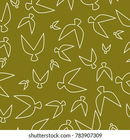 Flocked Wallpaper. Seamless Pattern of Birds in Ethnic Style. Flock Pattern. Birds Pattern for Textiles, Banner, Pouring, Surface Textures, Wrapping Paper, Tile. Vector Ornamental Background. 