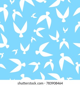 Flocked Wallpaper. Seamless Pattern of Birds in Ethnic Style. Flock Pattern. Birds Pattern for Textiles, Banner, Pouring, Surface Textures, Wrapping Paper, Tile. Vector Ornamental Background. 