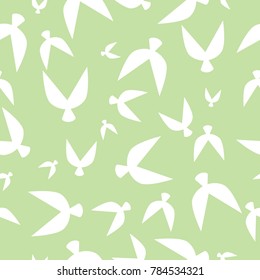 Flocked Wallpaper. Seamless Pattern of Birds in Ethnic Style. Flock Pattern. Birds Pattern for Textiles, Banner, Pouring, Surface Textures, Wrapping Paper, Tile. Vector Ornamental Background. 