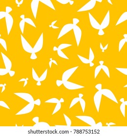 Flocked Wallpaper. Seamless Pattern of Birds in Ethnic Style. Flock Pattern. Birds Pattern for Textiles, Banner, Pouring, Surface Textures, Wrapping Paper, Tile. Vector Ornamental Background. 