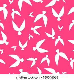 Flocked Wallpaper. Seamless Pattern of Birds in Ethnic Style. Flock Pattern. Birds Pattern for Textiles, Banner, Pouring, Surface Textures, Wrapping Paper, Tile. Vector Ornamental Background. 
