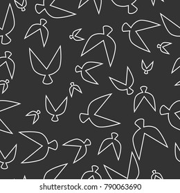 Flocked Wallpaper. Seamless Pattern of Birds in Ethnic Style. Flock Pattern. Birds Pattern for Textiles, Banner, Pouring, Surface Textures, Wrapping Paper, Tile. Vector Ornamental Background. 