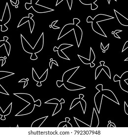Flocked Wallpaper. Seamless Pattern of Birds in Ethnic Style. Flock Pattern. Birds Pattern for Textiles, Banner, Pouring, Surface Textures, Wrapping Paper, Tile. Vector Ornamental Background. 