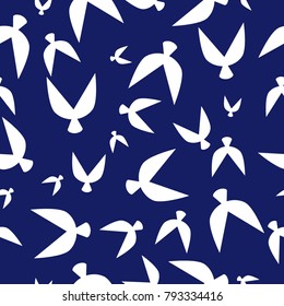 Flocked Wallpaper. Seamless Pattern of Birds in Ethnic Style. Flock Pattern. Birds Pattern for Textiles, Banner, Pouring, Surface Textures, Wrapping Paper, Tile. Vector Ornamental Background. 