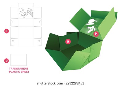 Floding cake box with Christmas festival window die cut template and 3D mockup