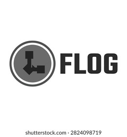Flog logo featuring a gray circle with a black abstract symbol and bold text