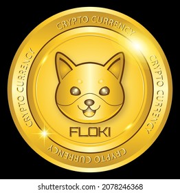 Moneda criptográfica de la moneda de oro ainu, floki shiba inu crypto con luz dorada. vectores 10