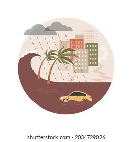 Flood abstract concept vector illustration. Natural disaster, water flow, heavy rainfall, tropical cyclone and tsunami, overflowing lake, water contamination, climate change abstract metaphor.