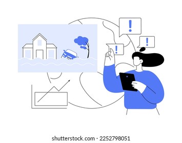 Flood abstract concept vector illustration. Natural disaster, water flow, heavy rainfall, tropical cyclone and tsunami, overflowing lake, water contamination, climate change abstract metaphor.