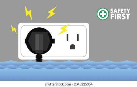 Flood area , power outlet short circuit due to flood, Natural disaster with house, Heavy rain and storm .
