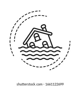 Flood black line icon. An overflow of water that submerges land that is usually dry. Pictogram for web page, mobile app, promo. UI UX GUI design element. Editable stroke.