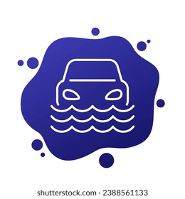 Flood, car drowning icon in line design