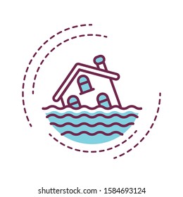 Flood color line icon. An overflow of water that submerges land that is usually dry. Pictogram for web page, mobile app, promo. UI UX GUI design element. Editable stroke.