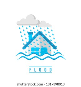 Flood design with submerged house vector illustration. Good template for Disaster design