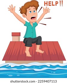 flood disaster. the boy screamed for help