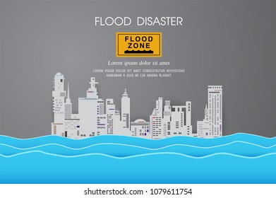 flood disaster, City flooded , vector illustration