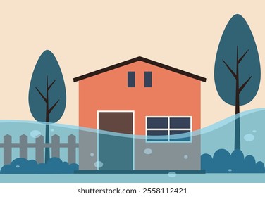 Flood disaster in city vector design illustration
