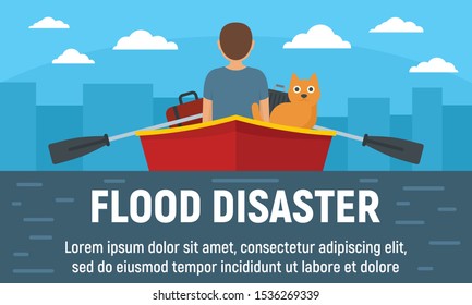 Flood disaster concept banner. Flat illustration of flood disaster vector concept banner for web design