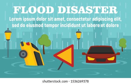 Flood disaster concept banner. Flat illustration of flood disaster vector concept banner for web design