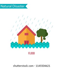 Flood disaster in flat design concept.Natural disaster collection.Vector illustration.