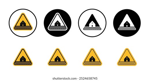 Colección de la señal del desastre de la inundación del Vector delgado plano del contorno