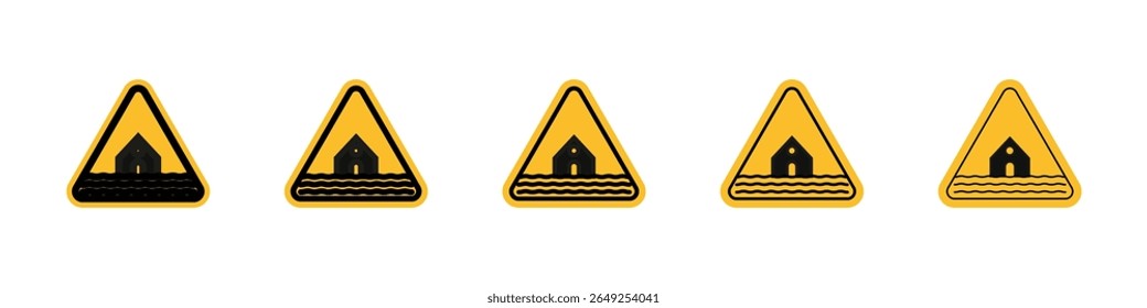 Flood disaster sign vector outline set illustration sign