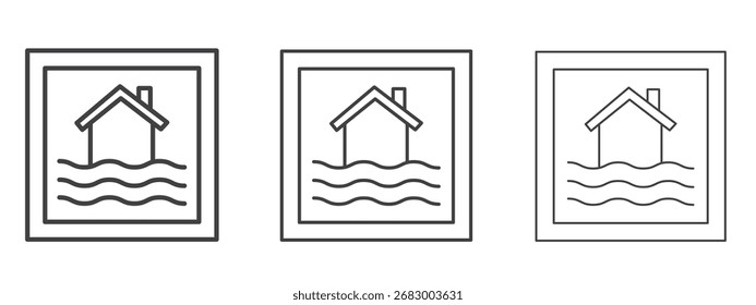 Flood disaster signs - editable stroke vector illustration