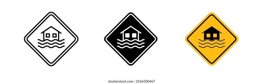 Flood disaster signs flat and linear vector illustration on white background.