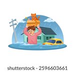 Flood Disaster Survivor Illustration Vector