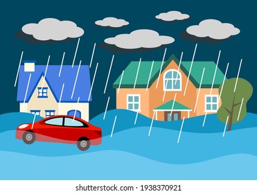 Flood Disaster Village Concept Vector Illustration Stock Vector ...