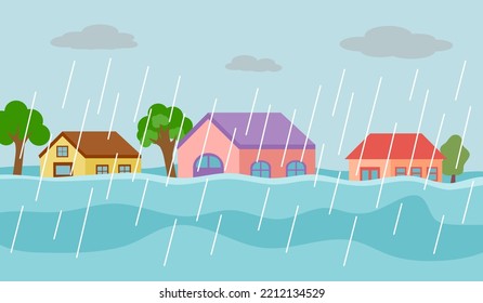 Flood Disaster Village Concept Vector Illustration Stock Vector ...