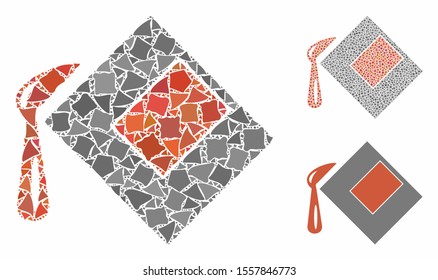 Flood fill composition of bumpy pieces in variable sizes and color tones, based on flood fill icon. Vector uneven pieces are united into collage. Flood fill icons collage with dotted pattern.