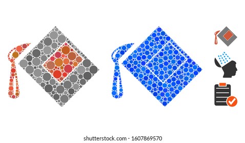 Flood fill composition of filled circles in different sizes and color tones, based on flood fill icon. Vector filled circles are united into blue composition.