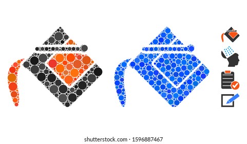 Flood fill mosaic of small circles in different sizes and color hues, based on flood fill icon. Vector small circles are combined into blue illustration.