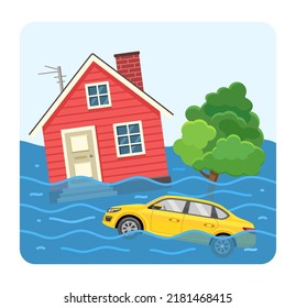 The flood flooded the city. Vector illustration