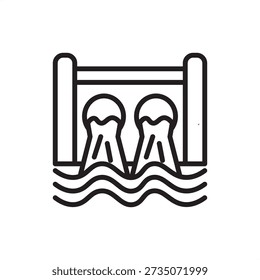 Flood gate icon. Hydraulic engineering and water management, representing adjustable sluice gates, dam control barriers, tidal surge protection, irrigation regulators, and urban flood defense hardware