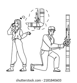 flood home vector. water damage, house disaster, interior leakage, leak insurance, apartment storm flood home character. people black line pencil drawing vector illustration