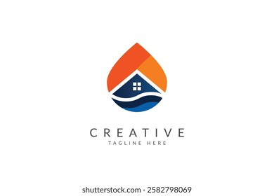 Flood home water drop logo design.