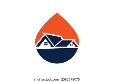 Flood home water drop logo design.