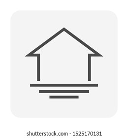 Flood house vector icon consist of home house or residential building, deluge water. Natural disaster of rain, storm, hurricane, weather. Concept of insurance, emergency, rescue. Editable stroke.
