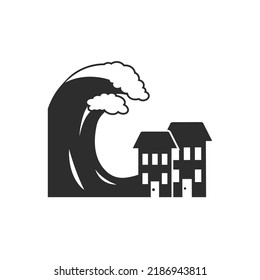 Flood icon. big wave moving on the building. Vector illustration