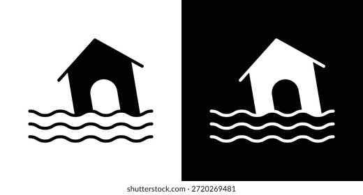 Icono de inundación. Icono de diseño plano simple en blanco y negro