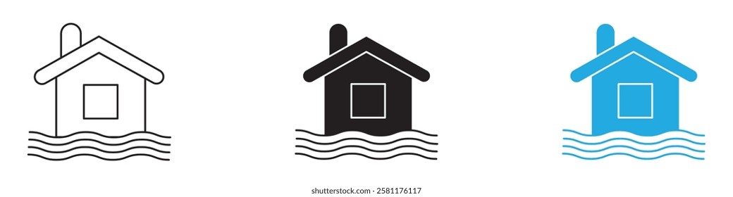 Flood icon black white vector outline